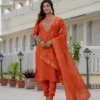 Nice Orange Roman Silk Sequins Work Salwar Suit