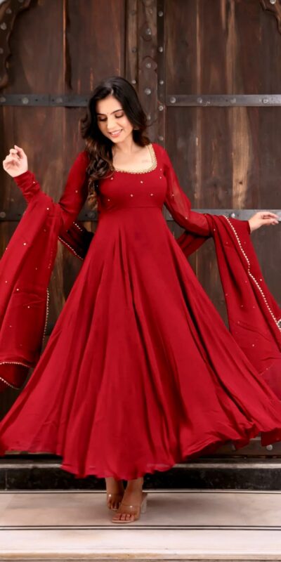 Nice Red Faux Georgette Sequence Work Anarkali Suit