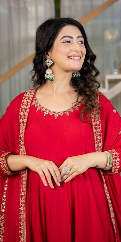Nice Red Rangoli Crush Sequence Work Salwar Suit