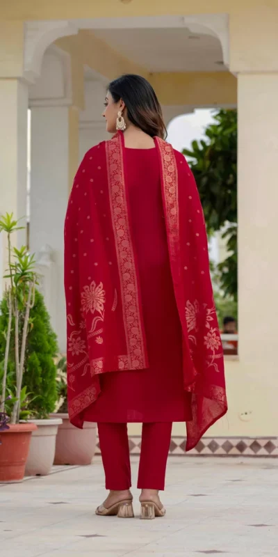Nice Red Roman Silk Sequins Work Salwar Suit