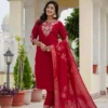 Nice Red Roman Silk Sequins Work Salwar Suit