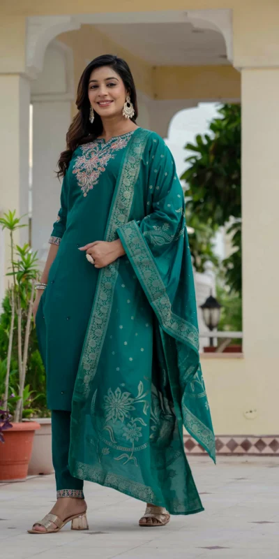 Nice Teal Roman Silk Sequins Work Salwar Suit