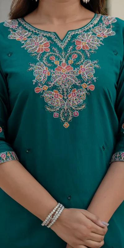 Nice Teal Roman Silk Sequins Work Salwar Suit