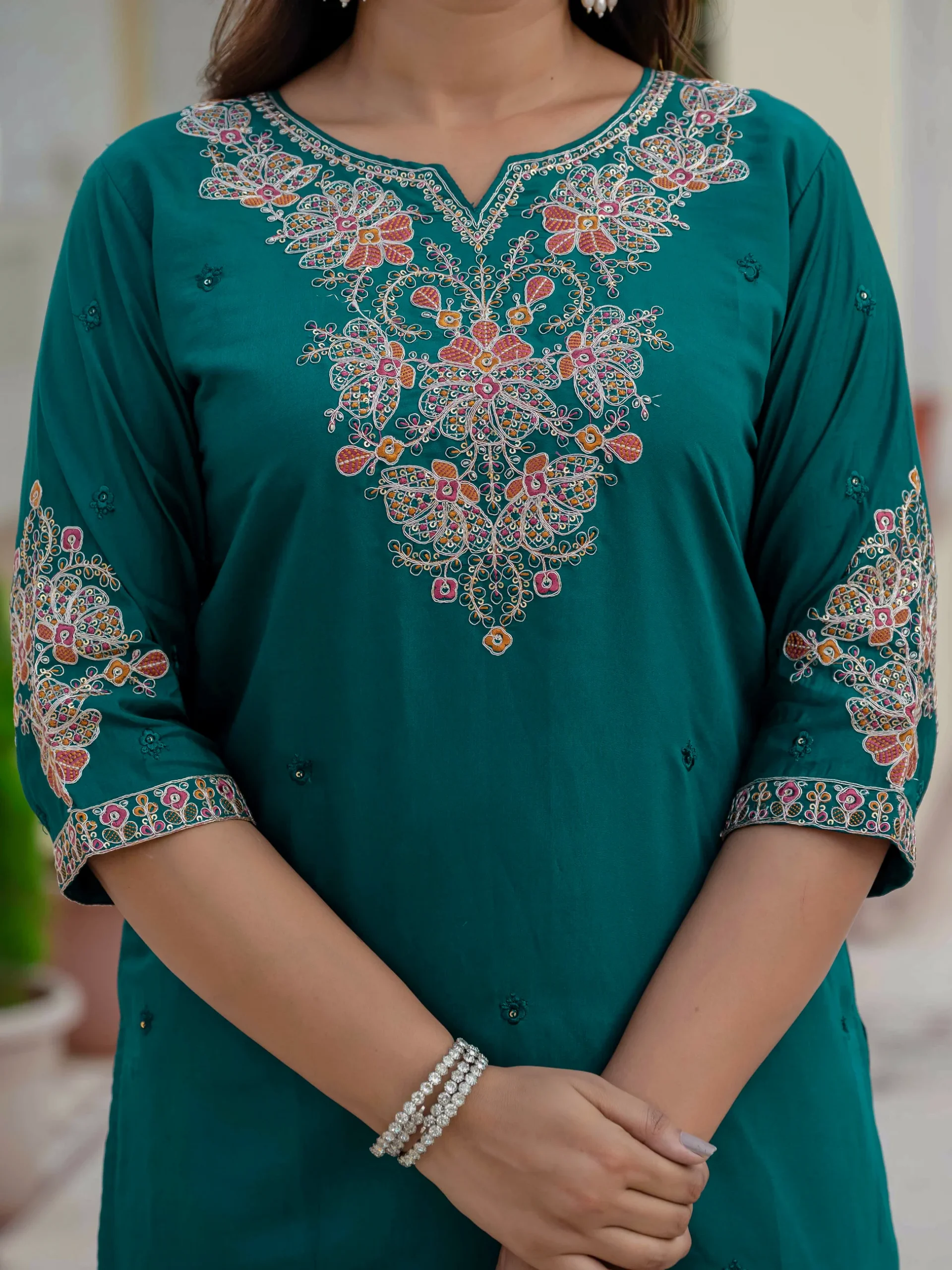 Nice Teal Roman Silk Sequins Work Salwar Suit