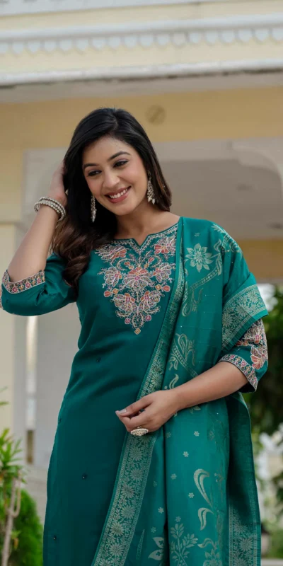 Nice Teal Roman Silk Sequins Work Salwar Suit