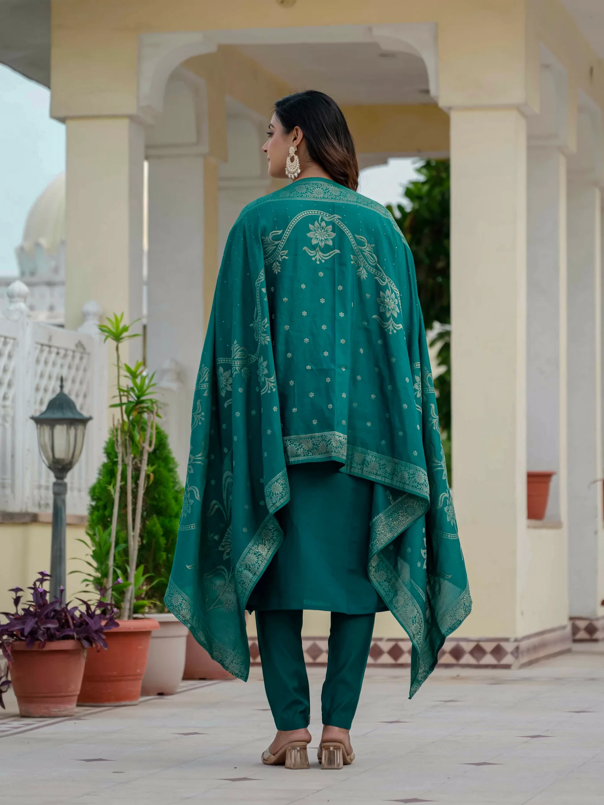 Nice Teal Roman Silk Sequins Work Salwar Suit