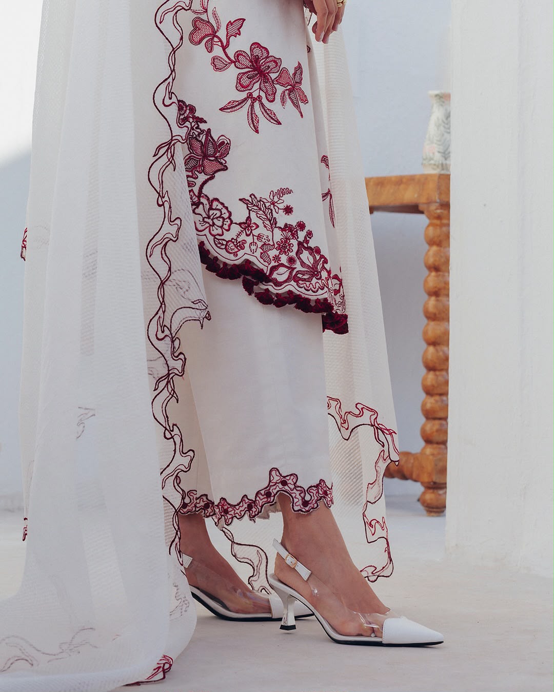 Nice White Roman Silk Embroidery Work Salwar Suit