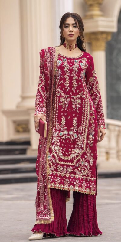 Perfect Maroon Faux Georgette Thread Work Salwar Suit