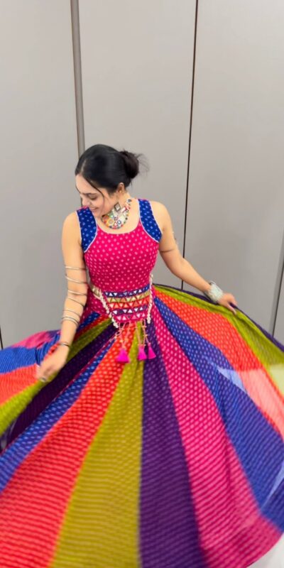Perfect Multi Georgette Mirror Hand Work Lehenga Choli