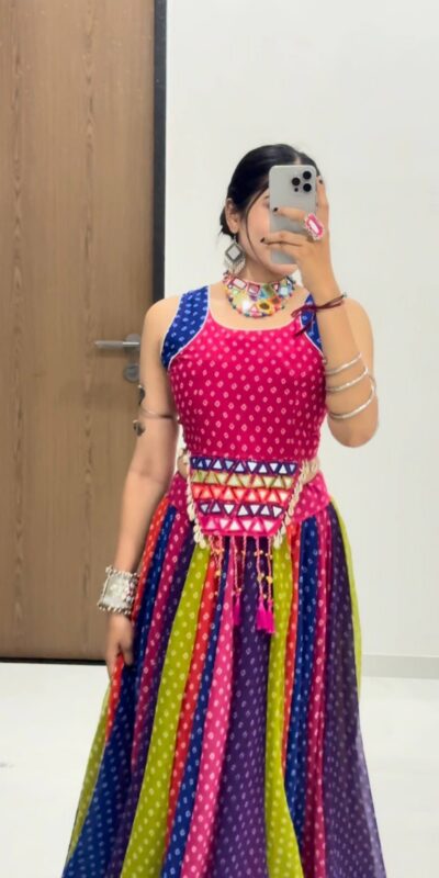 Perfect Multi Georgette Mirror Hand Work Lehenga Choli