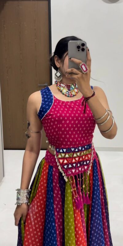 Perfect Multi Georgette Mirror Hand Work Lehenga Choli
