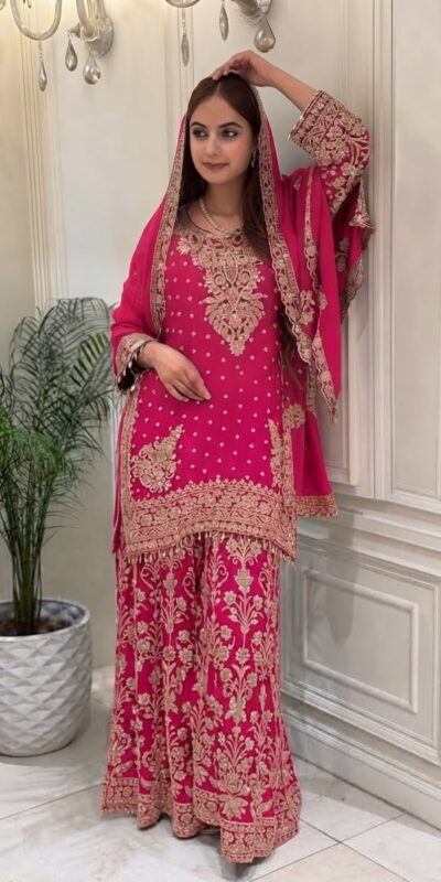 Perfect Pink Faux Georgette Sequence Work Salwar Suit