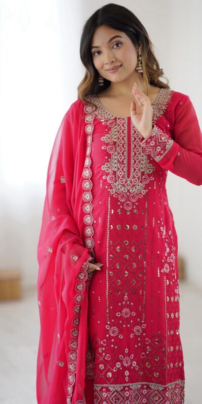 Perfect Pink Faux Georgette Thread Work Salwar Suit