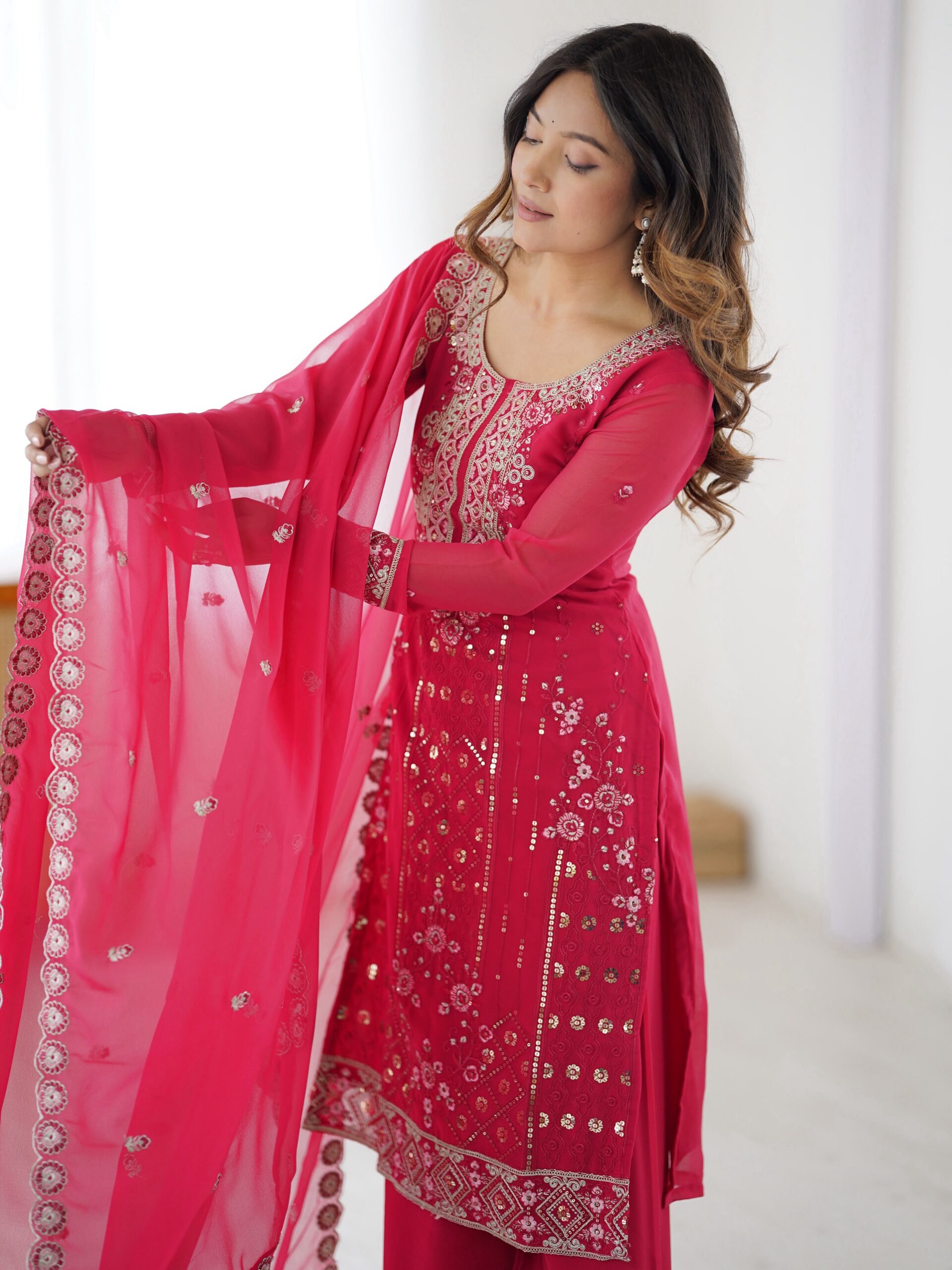 Perfect Pink Faux Georgette Thread Work Salwar Suit