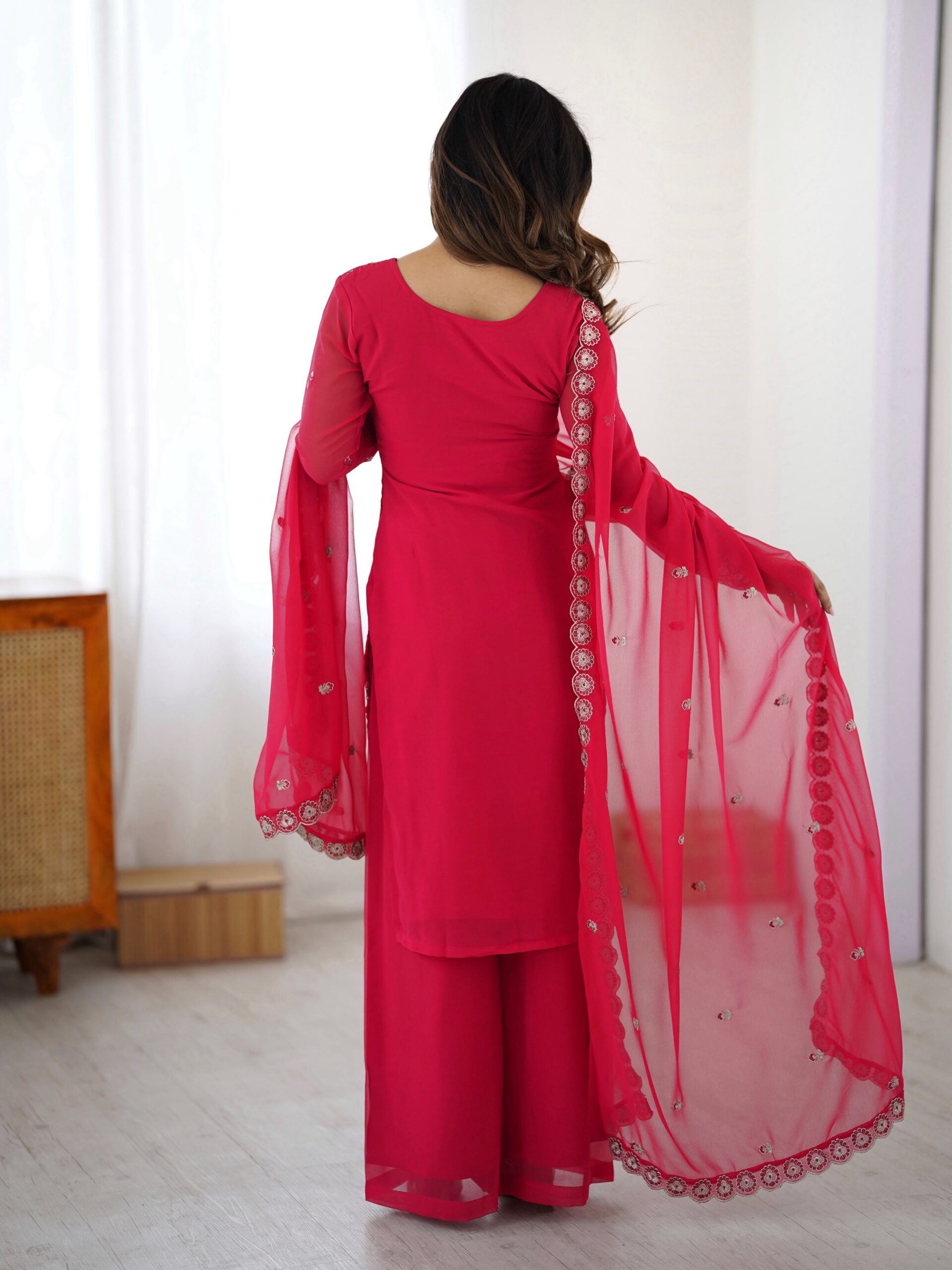 Perfect Pink Faux Georgette Thread Work Salwar Suit