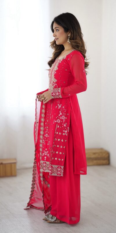Perfect Pink Faux Georgette Thread Work Salwar Suit