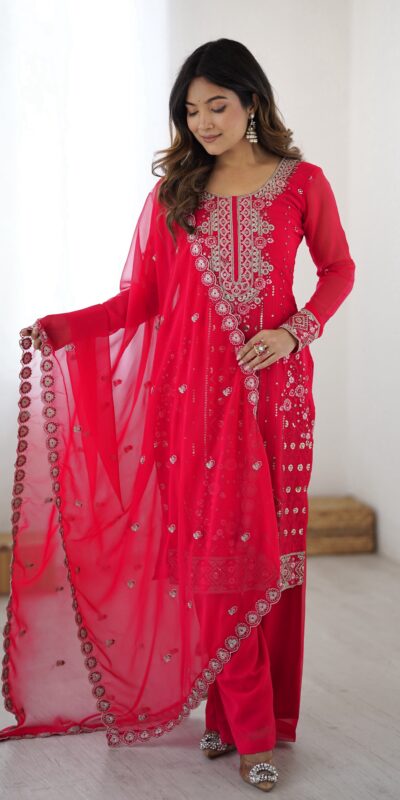 Perfect Pink Faux Georgette Thread Work Salwar Suit