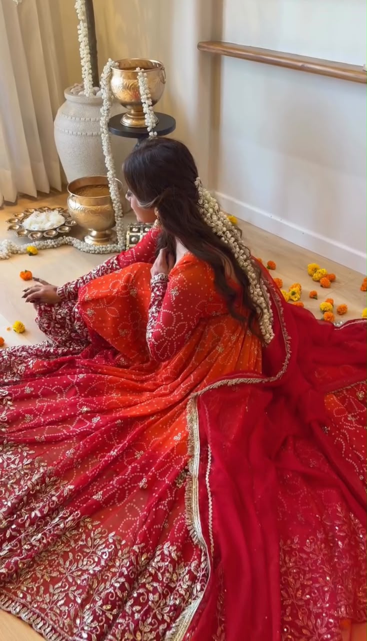 Perfect Red Faux Georgette Thread Work Salwar Suit