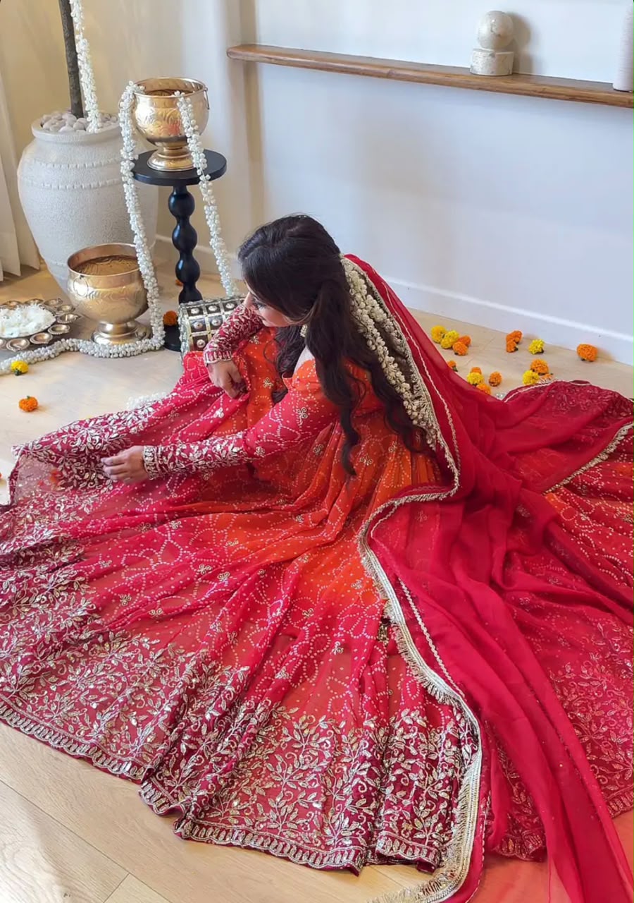 Perfect Red Faux Georgette Thread Work Salwar Suit