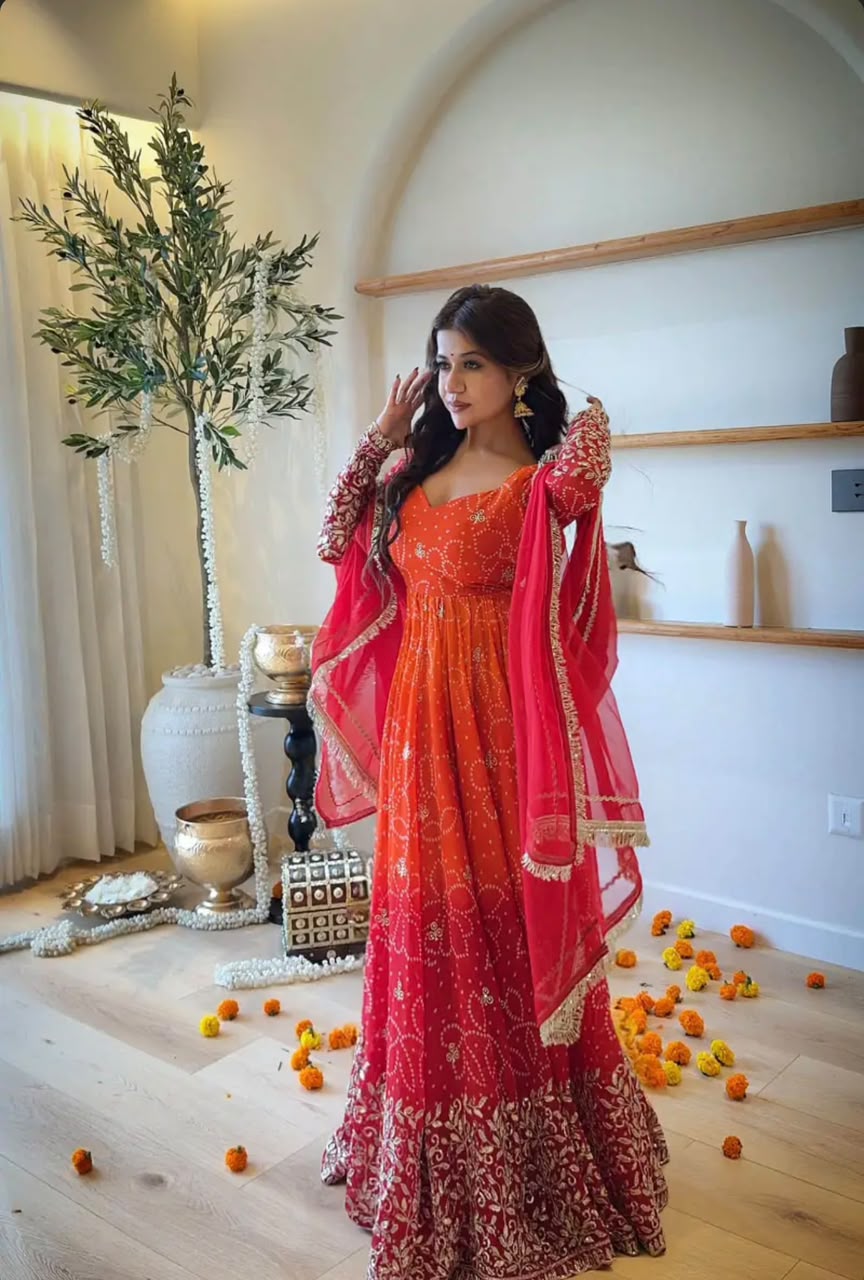 Perfect Red Faux Georgette Thread Work Salwar Suit