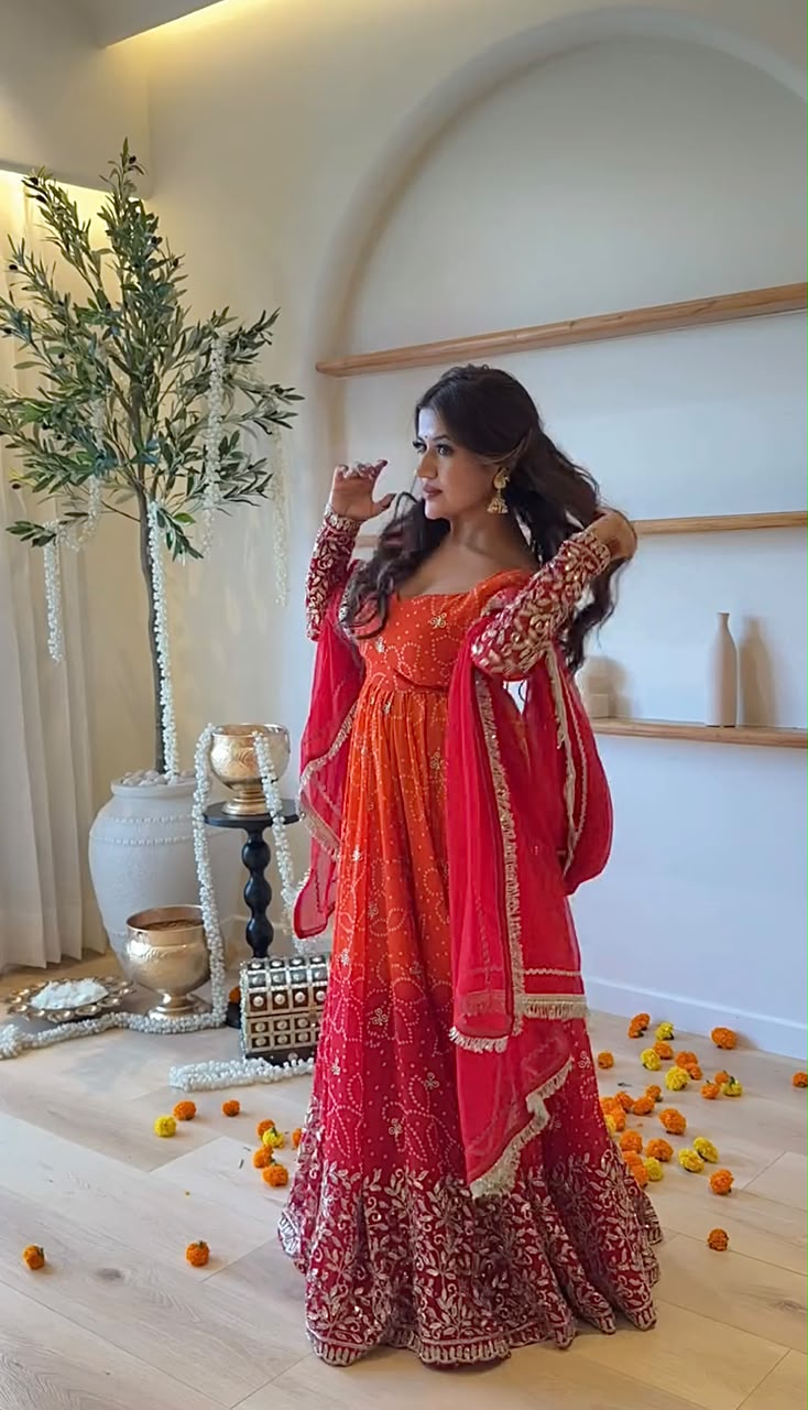 Perfect Red Faux Georgette Thread Work Salwar Suit