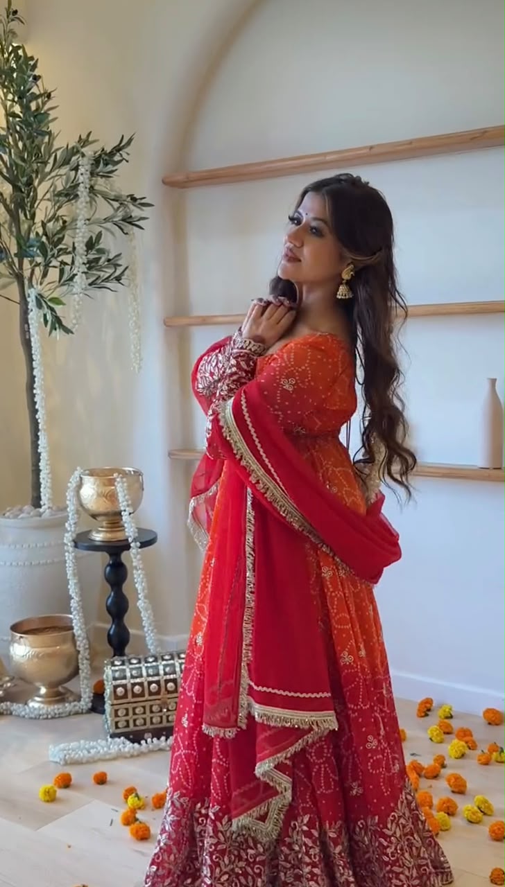 Perfect Red Faux Georgette Thread Work Salwar Suit