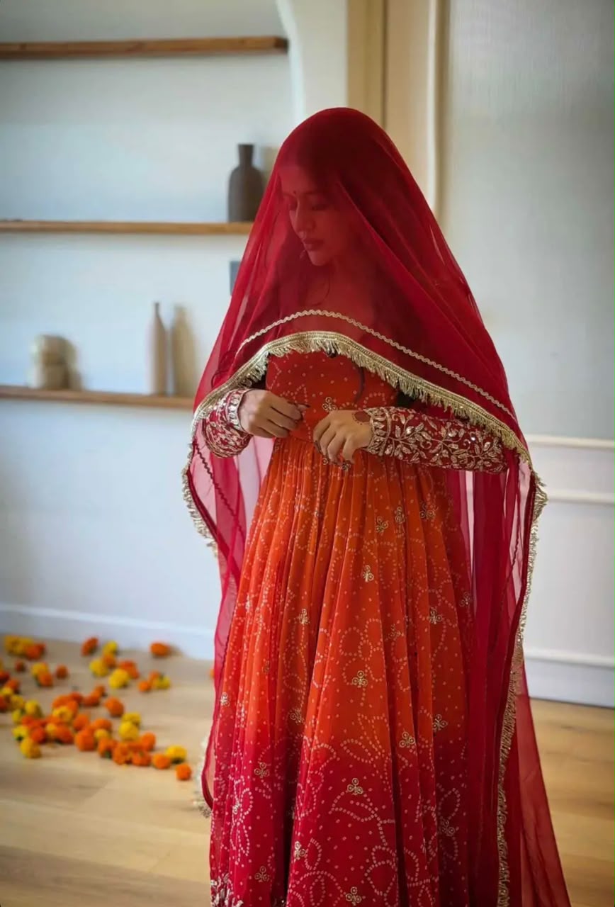 Perfect Red Faux Georgette Thread Work Salwar Suit