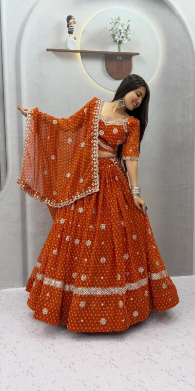 Perfect Rust Georgette Sequence Work Lehenga Choli