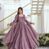 Pretty Lavender Salsa Silk Embroidery Work Gown