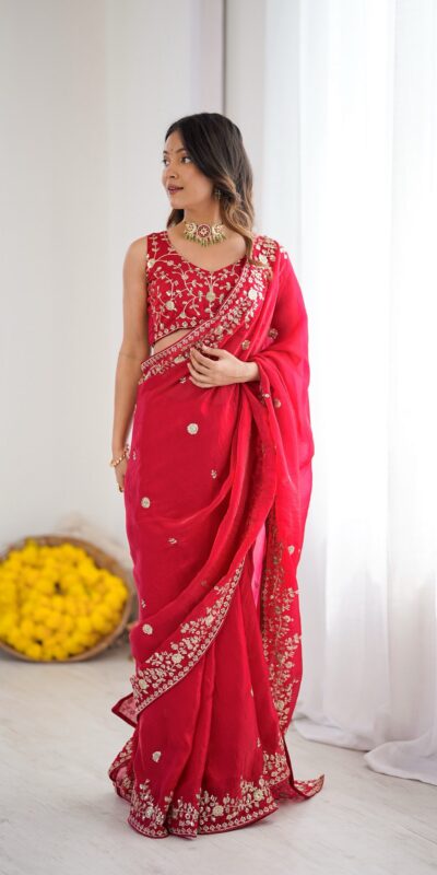 Pretty Pink Fendy Silk Embroidery Work Saree