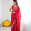 Pretty Pink Fendy Silk Embroidery Work Saree