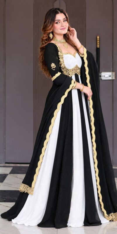 Shiny Black Fendy Silk Sequence Work Gown