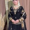 Shiny Black Natural Crepe Silk Embroider Work Salwar Suit