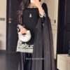 Shiny Black Natural Crepe Thread Work Salwar Suit