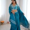 Shiny Blue Crepe Silk Sequins Work Dhoti Suit .