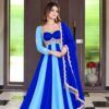 Shiny Blue Fendy Silk Sequence Work Gown