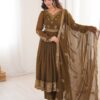 Shiny Brown Faux Georgette Sequence Work Anarkali Suit