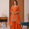 Shiny Orange Natural Crepe Silk Embroidery Work Salwar Suit