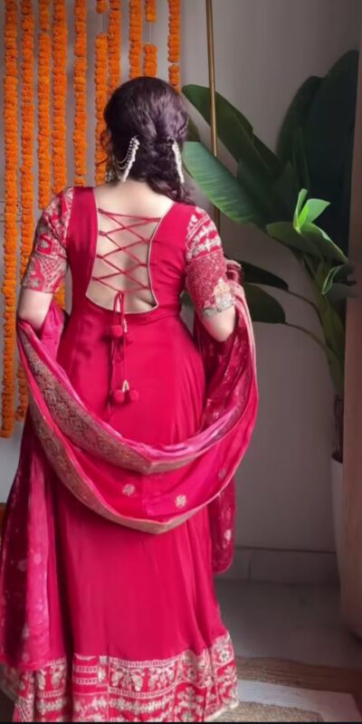 Shiny Pink Natural Crepe Sequence Work Anarkali Suit
