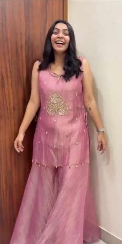 Shiny Pink Salsa Silk Embroidery Hand Work Salwar Suit