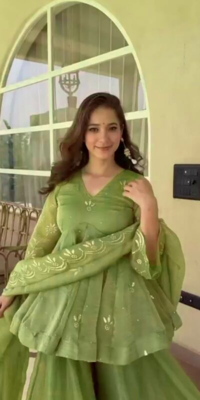 Shiny Pista Salsa Silk Mukesh Work Salwar Suit