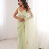 Shiny Pista Soft Net Sequins Work Saree