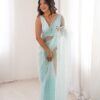 Shiny Sky Blue Soft Net Sequins Work Saree