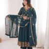 Shiny Teal Faux Georgette Sequence Work Anarkali Suit