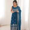 Shiny Teal Faux Georgette Sequence Work Anarkali Suit