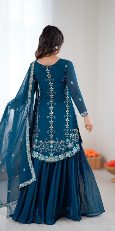 Shiny Teal Faux Georgette Sequence Work Salwar Suit