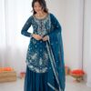Shiny Teal Faux Georgette Sequence Work Salwar Suit