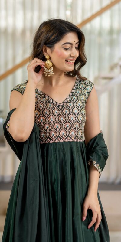 Shiny Teal Neutral Crepe Silk Embroider Work Salwar Suit