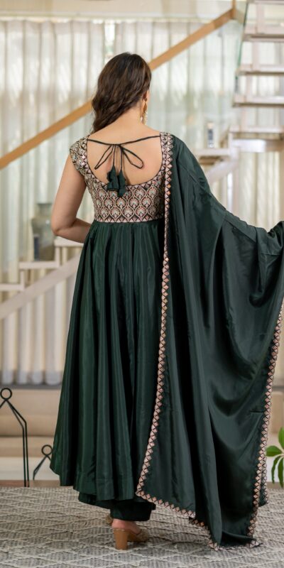 Shiny Teal Neutral Crepe Silk Embroider Work Salwar Suit