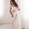 Shiny White Soft Net Sequins Work Saree